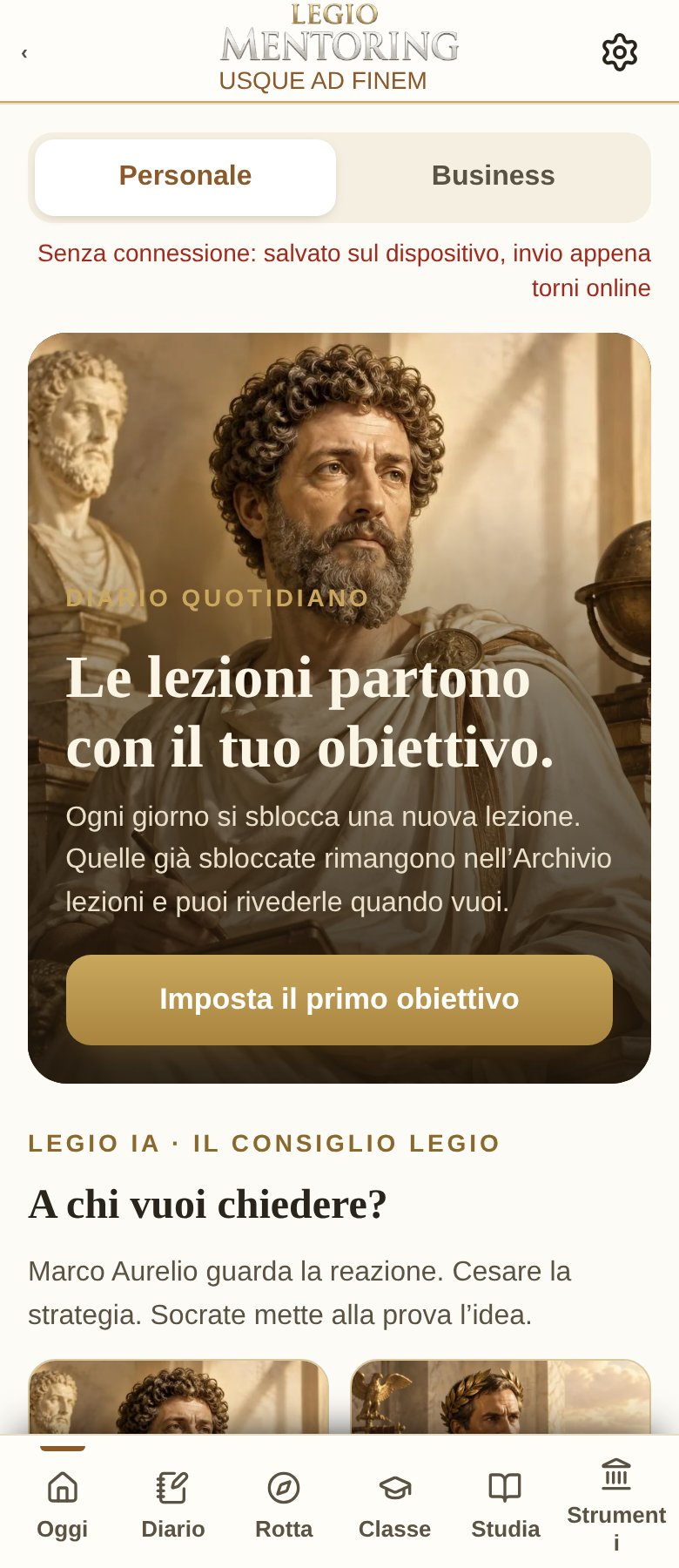 MENTORING · Home — schermata dimostrativa dell’interfaccia reale