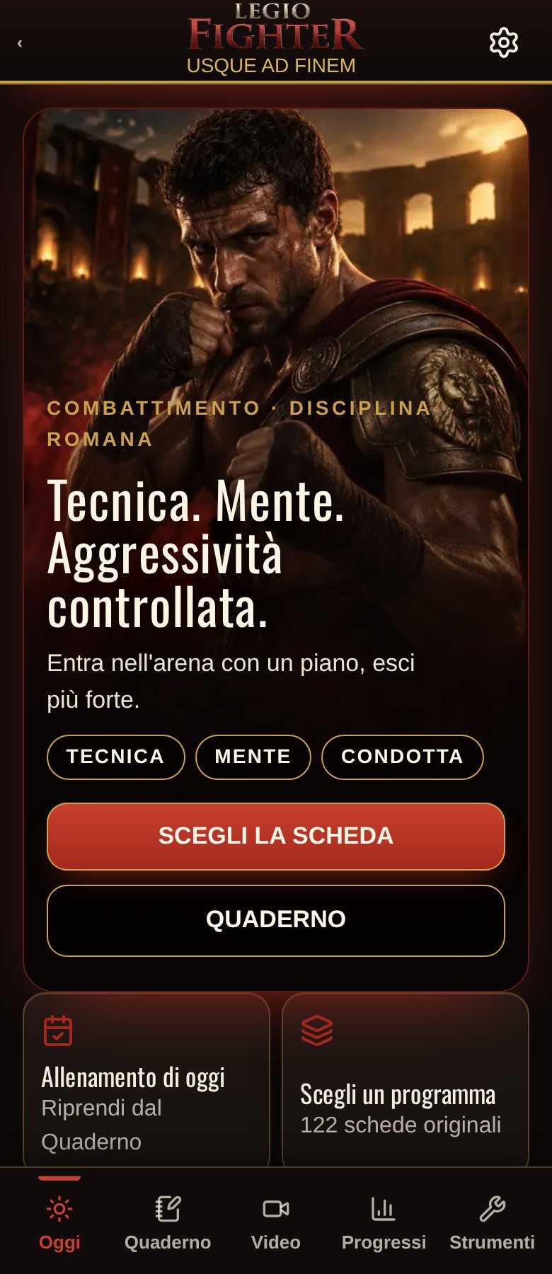 FIGHTER · Home — schermata dimostrativa dell’interfaccia reale